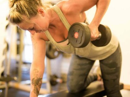 Amy Beswick training at the gym in Morzine
